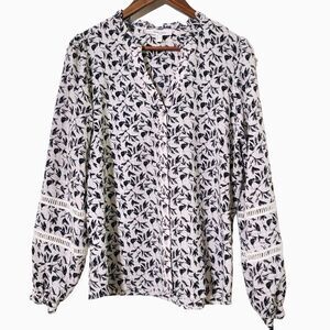 Haver + Blair London Shirt Size L Peasant Blouse Cream Floral Classic Womens